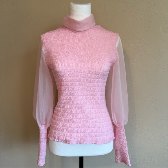 Vintage pink sheer puff sleeve blouse - Picture 1 of 5